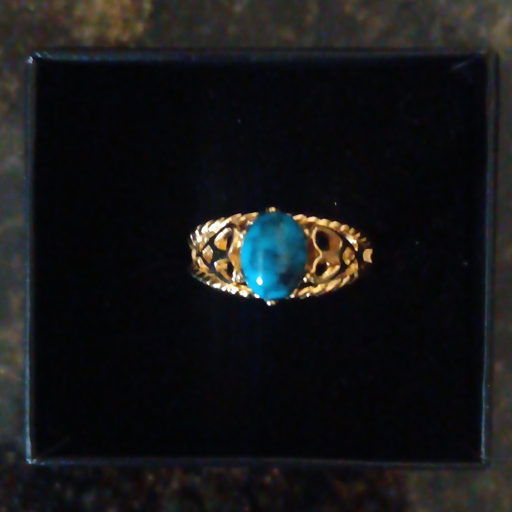 Vintage Chrysocolla Ring 10k Gold Electroplate